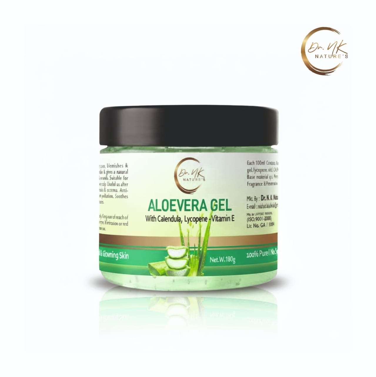 Dr. NK Nature's Medicated Aloe
Vera Gel-your everyday skin savior
powered with Lycopene, Calendula
& Vitamin E. This lightweight,
fast-absorbing gel helps cool, soothe,
hydrate, and refresh your skin while
leaving it feeling soft, smooth, and
naturally glowing.