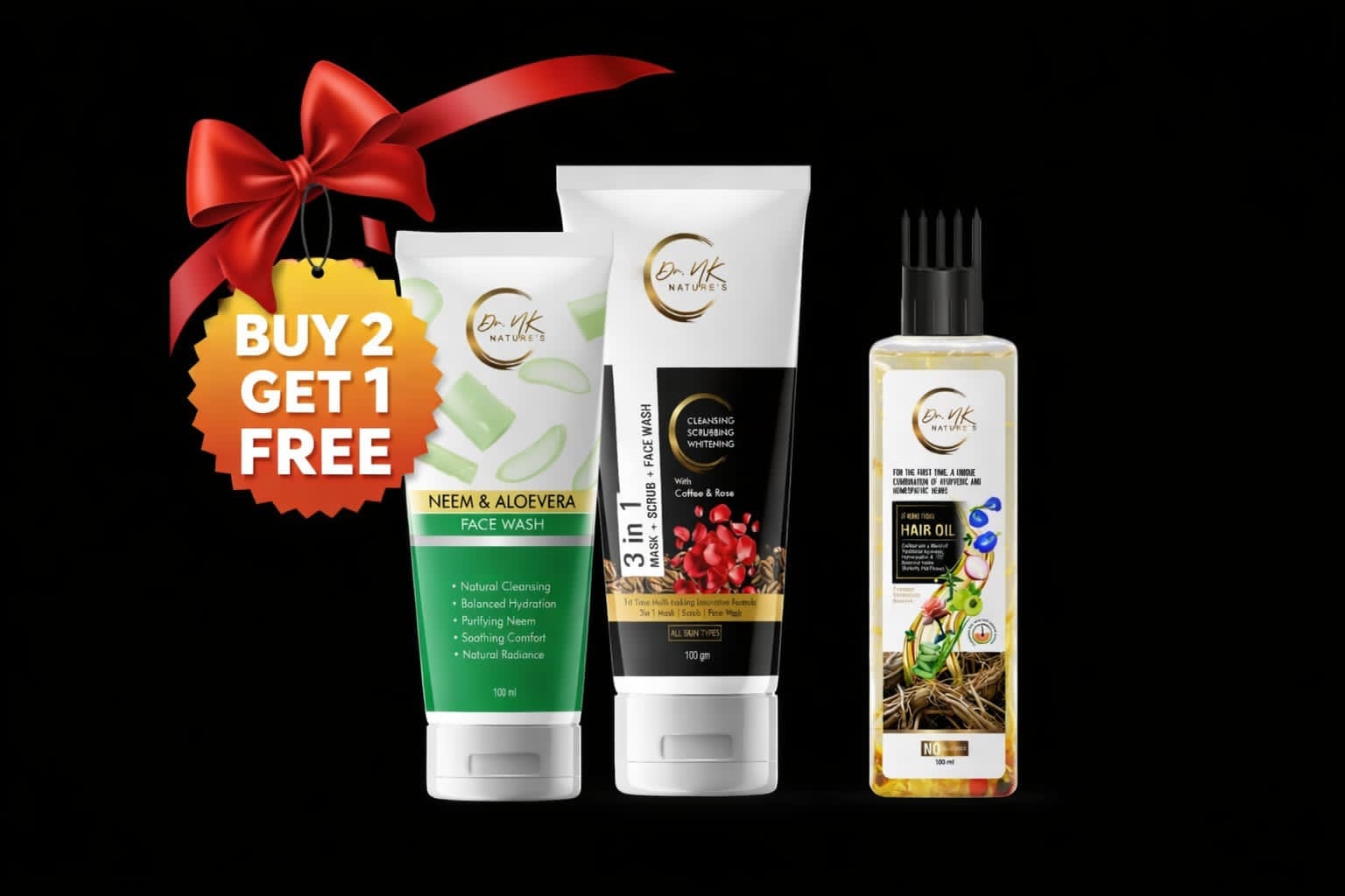 🔥 BUY 2 FACE CARE PRODUCTS & GET 1 HAIR OIL FREE! 🔥
🌿 Neem & Aloe Vera Face Wash – Natural Cleansing • Balanced Hydration • Purifying • Soothing • Natural Radiance
☕🌹 3-in-1 Coffee & Rose Face Wash – Cleansing • Scrubbing • Whitening • Mask
🎁 GET DR. NK NATURE’S HERBAL HAIR OIL ABSOLUTELY FREE!
✨ 2 Face Care Essentials + 1 Hair Care Essential = The Perfect Beauty Deal!
🛍️ Limited-Time Offer — Grab Yours NOW!