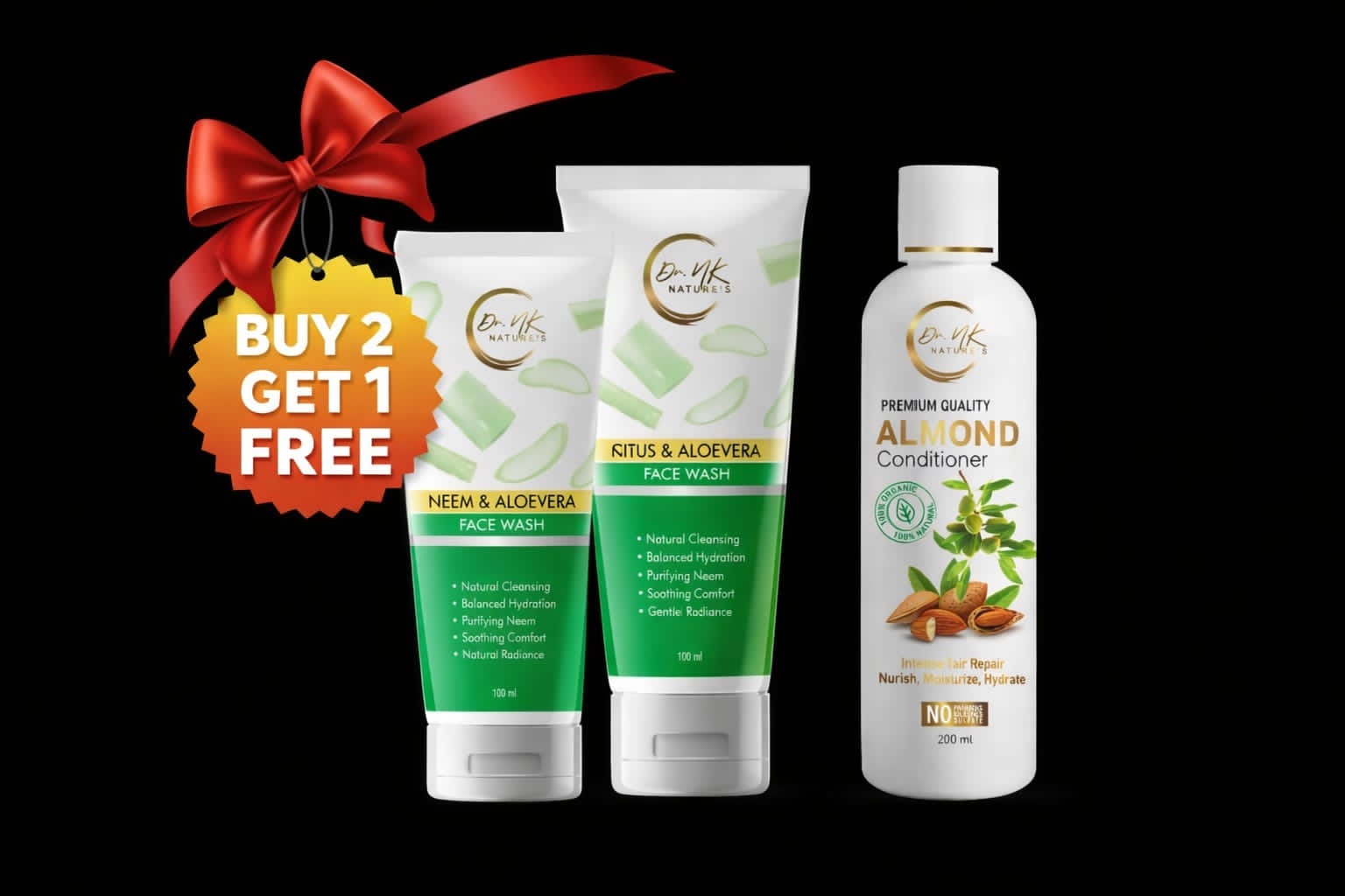 BUY 2 FACE WASHES & GET 1 ALMOND CONDITIONER FREE! 🔥
🌿 Neem & Aloe Vera Face Wash – Natural Cleansing • Balanced Hydration • Purifying • Soothing • Natural Radiance
🍃 Nitus & Aloe Vera Face Wash – Natural Cleansing • Purifying • Gentle • Refreshing Radiance
🎁 GET DR. NK NATURE’S PREMIUM ALMOND CONDITIONER ABSOLUTELY FREE!
✨ 2 Face Washes + 1 Hair Conditioner = The Perfect Beauty Deal!
🛍️ Limited-Time Offer — Grab Yours NOW!