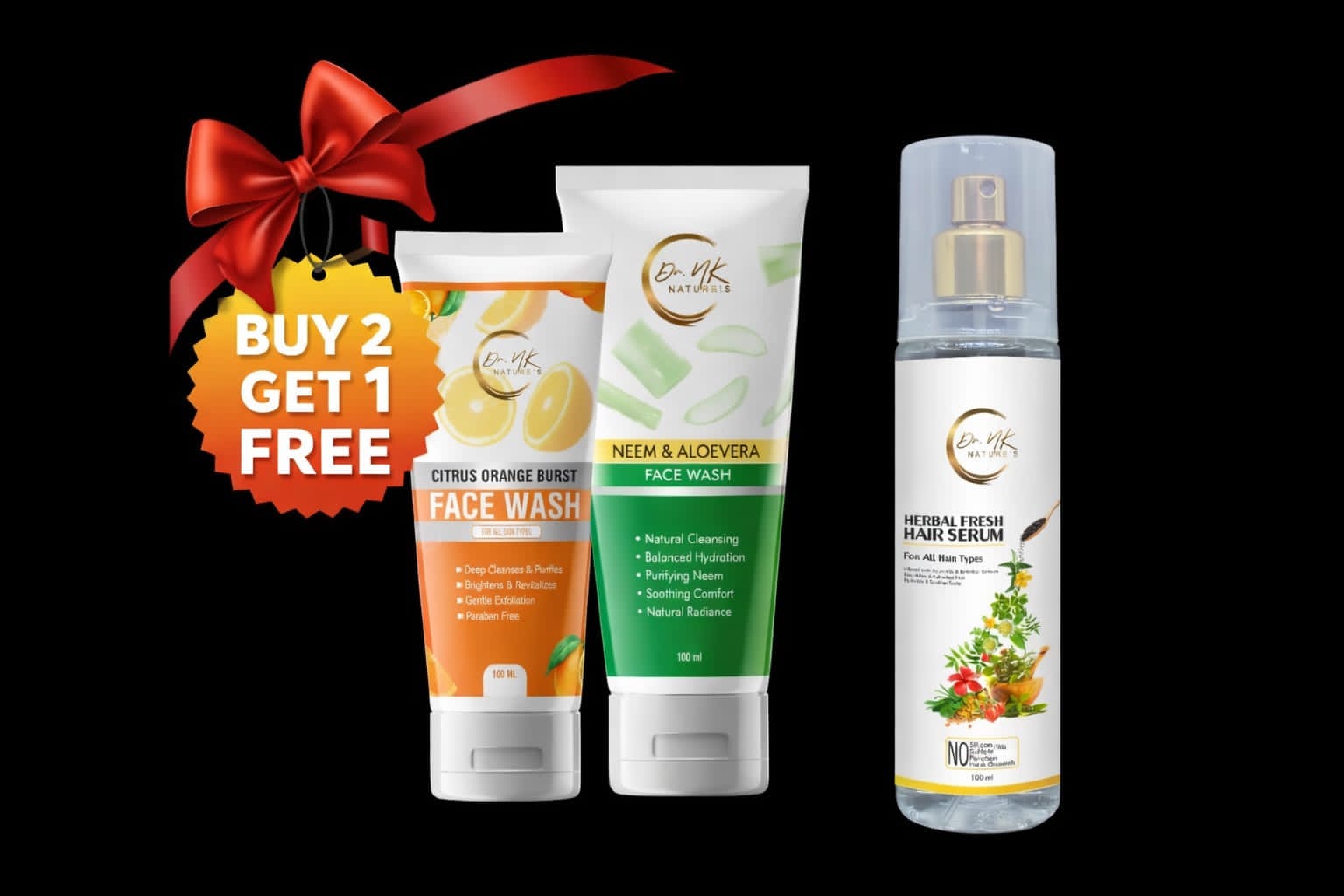 BUY 2 GET 1 FREE OFFER! 🎁
✨ Buy ANY 2 Dr. NK Nature’s Face Washes & Get 1 Herbal Fresh Hair Serum FREE! ✨
🍊 Citrus Orange Burst Face Wash – Deep Cleansing & Radiance
🌿 Neem & Aloevera Face Wash – Gentle Cleansing & Soothing Care
💚 Herbal Fresh Hair Serum – Non-Sticky, Non-Oily Hair Care
🔥 Limited Time Offer – Grab Yours NOW! 🔥
🛍️ Shop Now & Upgrade Your Beauty Routine!