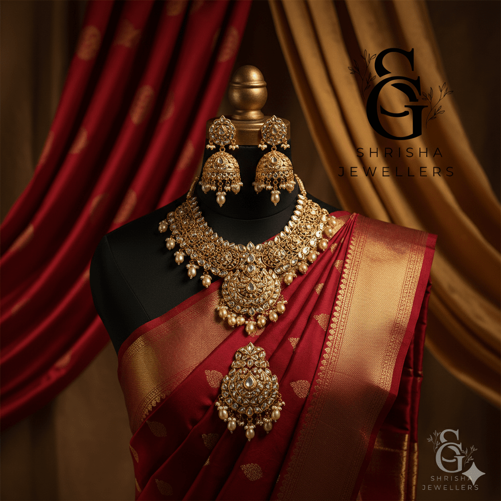 Exclusive bridal jewellery sets from Shrisha Jewellers designed to make every bride feel royal. A perfect blend of tradition, luxury, and detailed artistry for weddings and grand celebrations.