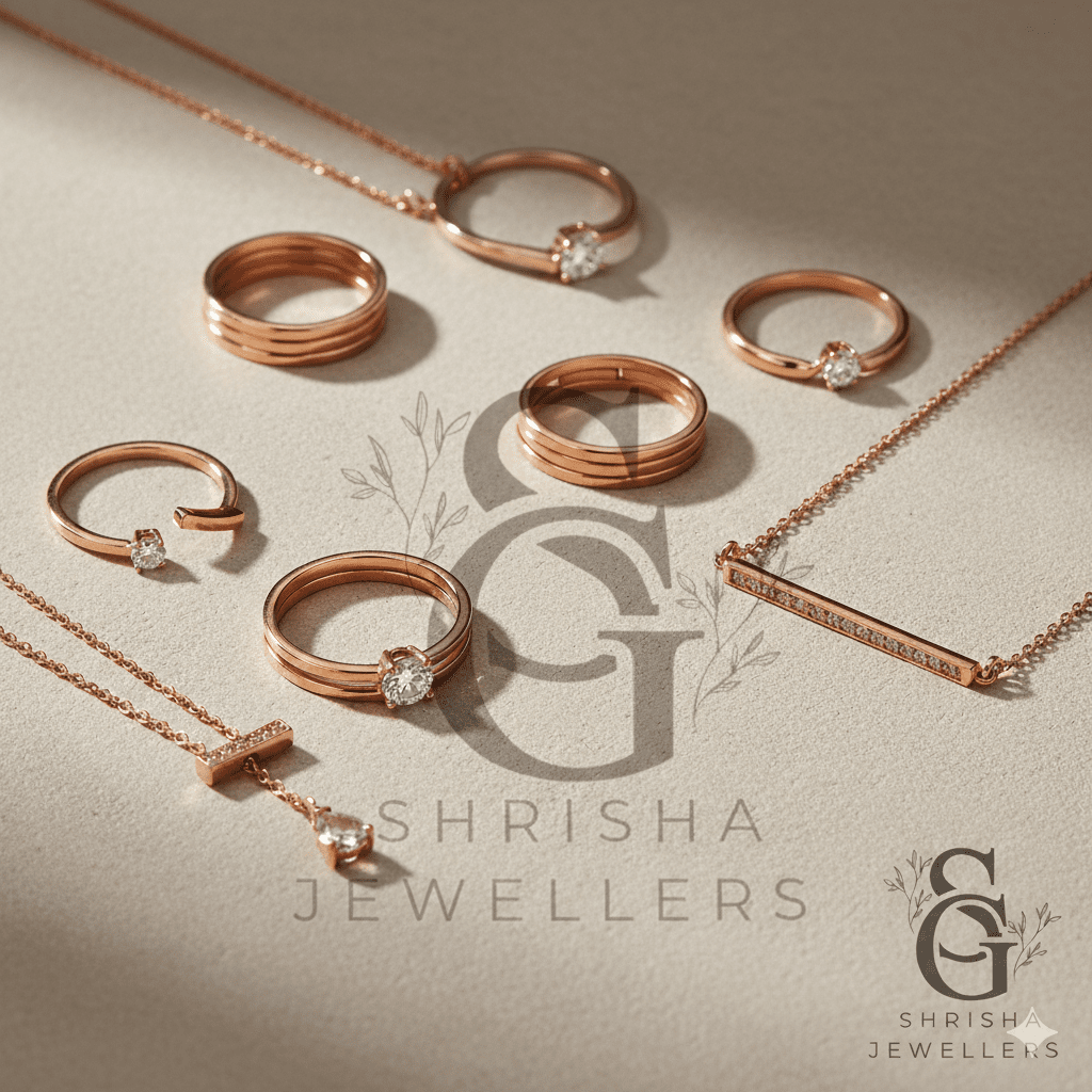 Stylish western rings and pendants from Shrisha Jewellers designed for modern fashion lovers. Clean lines, elegant finishing, and versatile designs for everyday elegance.