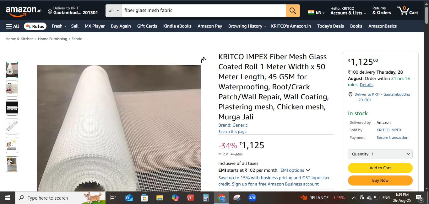 Kritco Impex Fiber Glass Mesh Fabric
