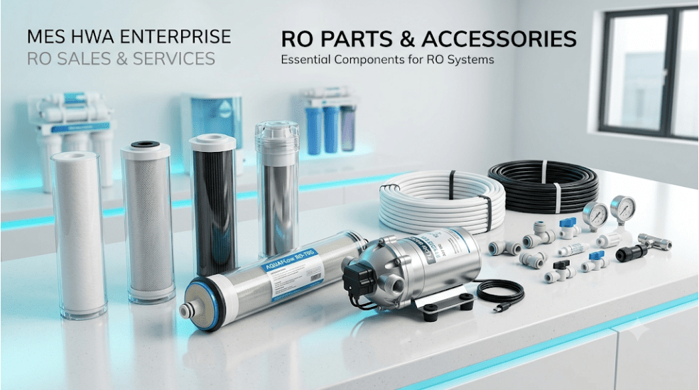 • RO filters
• Membranes
• Pumps
• Tubes and fittings
• Other compatible RO components