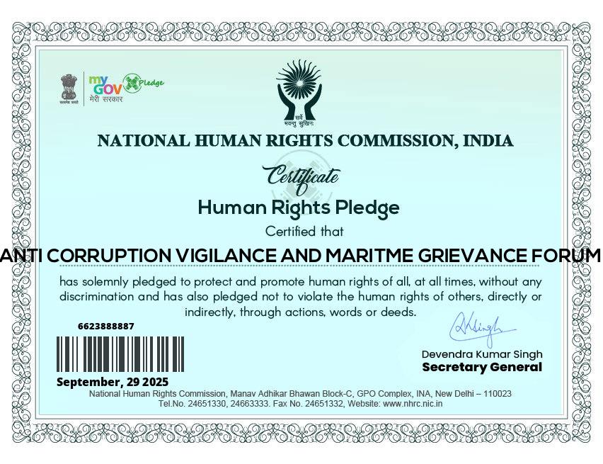 ANTI CORRUPTION, VIGILANCE AND MARITIME GRIEVANCE FORUM OF INDIA