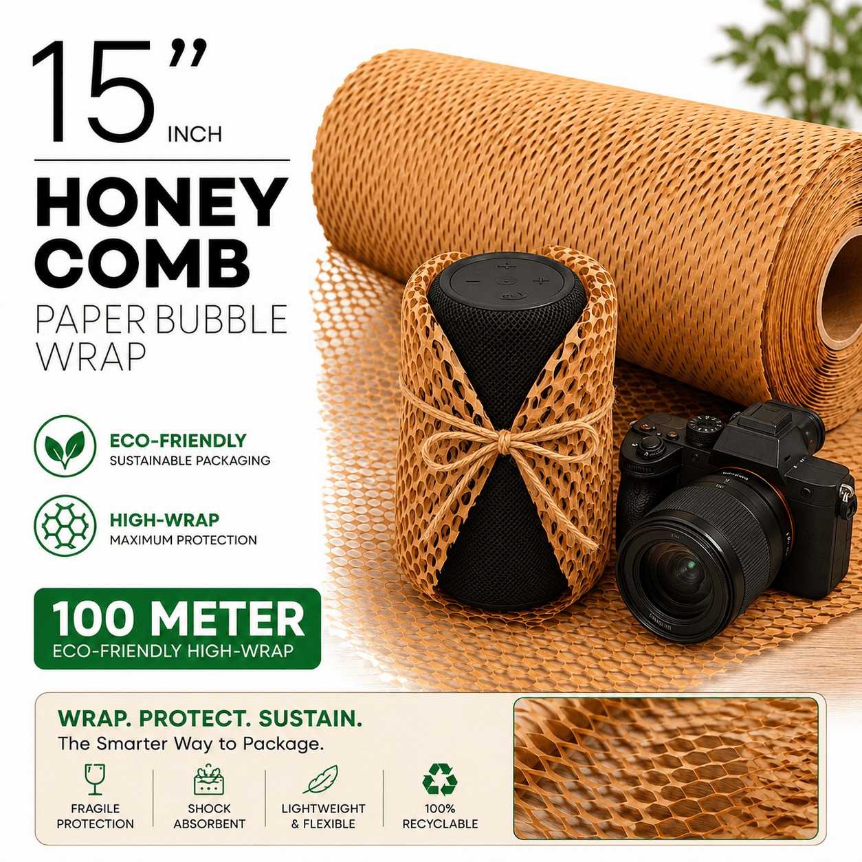 15 Inches Honeycomb Paper Roll – 100 Meter - Image 1