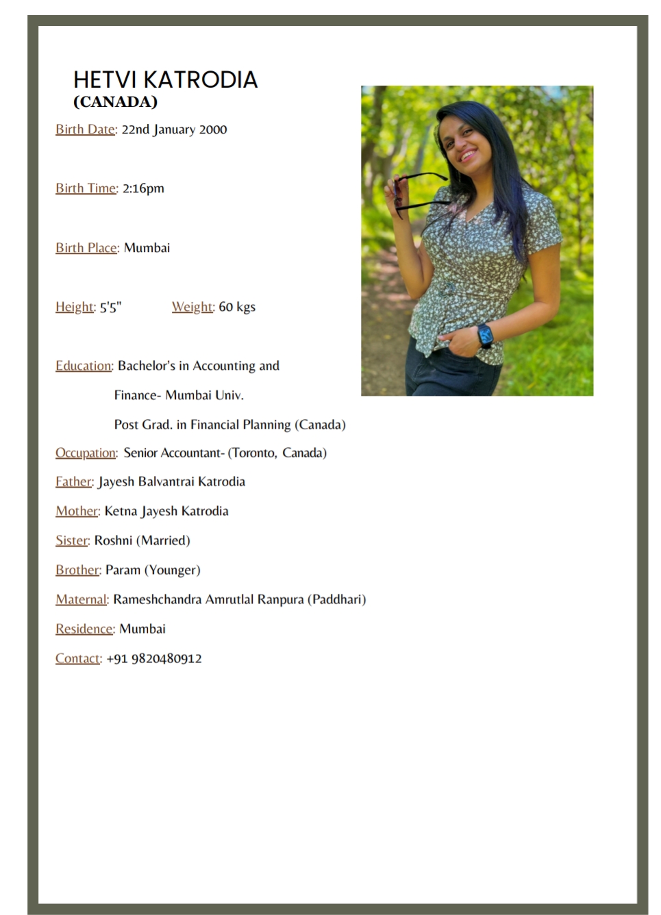 શ્રીમાળી સોની જનરલ  બાયોડેટા