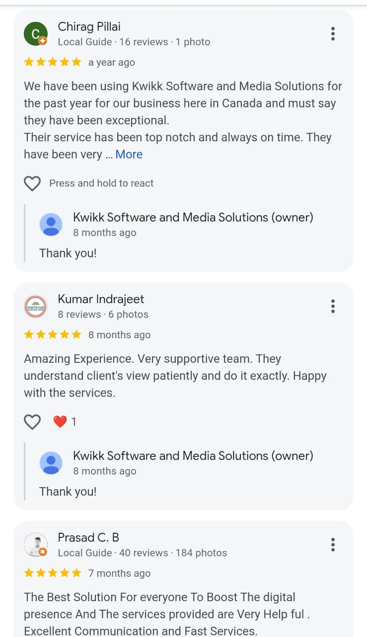 Client feedback screenshot