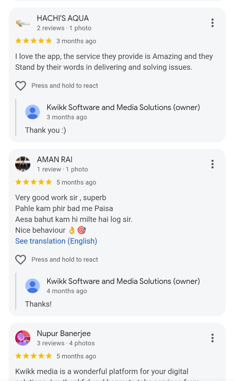Client feedback screenshot